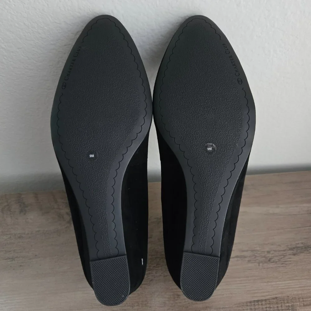 Charter Club Wandaa Suede Leather Scalloped Almond Toe Wedge Heels Black Size 9 - Picture 10 of 12